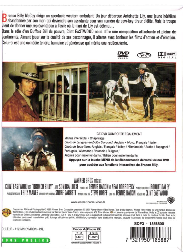 Bronco Billy DVD movie collectible [Barcode 883929107780] - Main Image 2