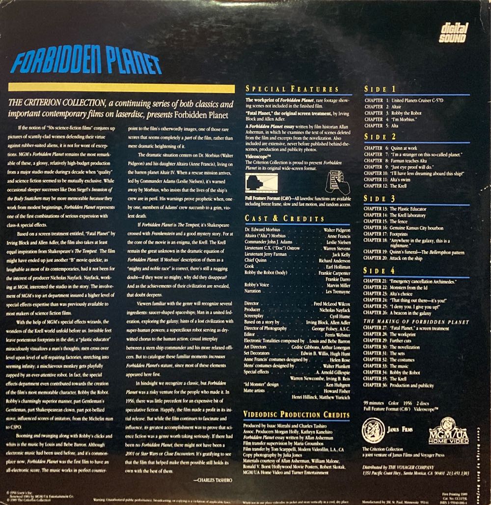 Forbidden Planet Laser Disc movie collectible [Barcode 8381436070396] - Main Image 2