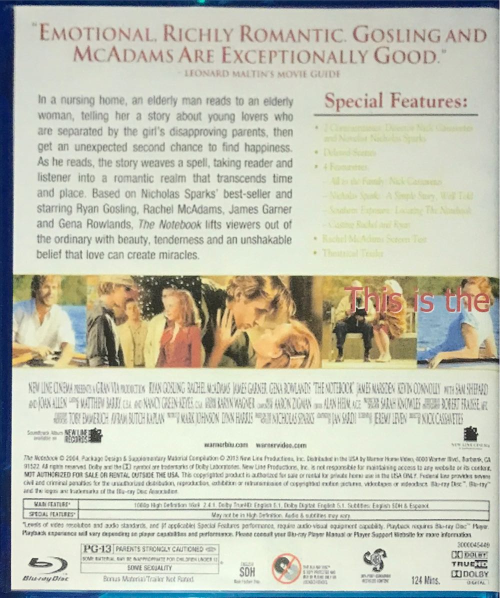 The Notebook Blu-ray movie collectible [Barcode 883929274499] - Main Image 2