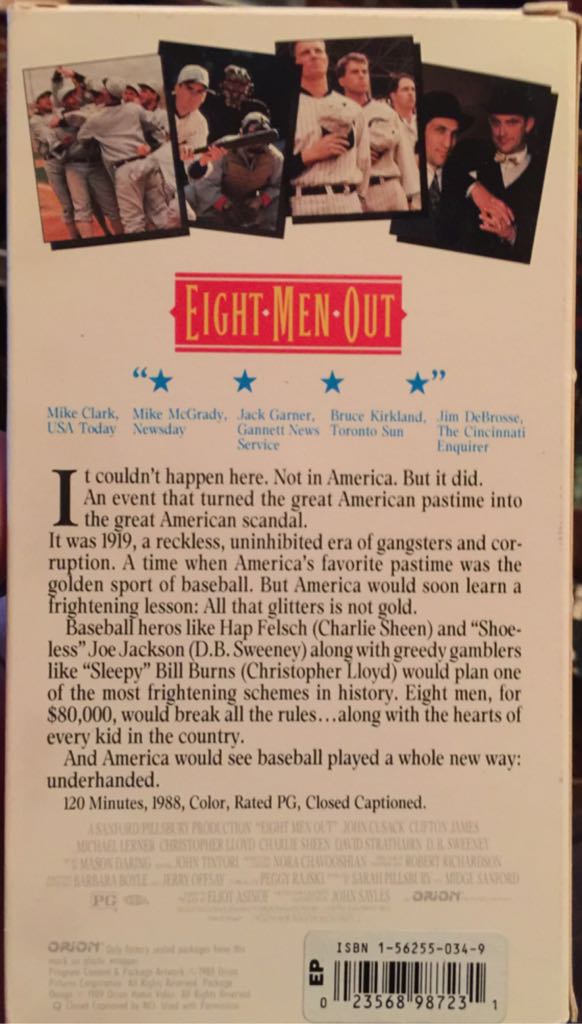 Eight Men Out VHS movie collectible [Barcode 023568987231] - Main Image 2