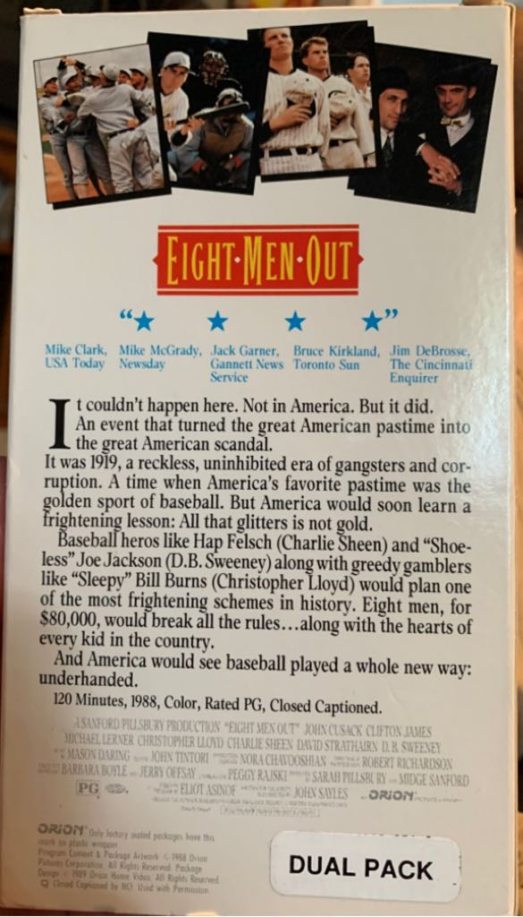 Eight Men Out VHS movie collectible [Barcode 027616777232] - Main Image 2