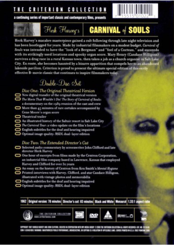 000***MISSING***Carnival of Souls (dvd) DVD movie collectible [Barcode 603497149124] - Main Image 2