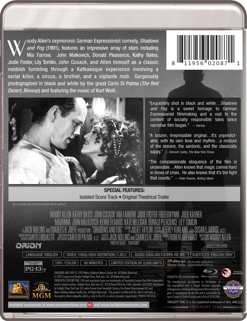 Shadows and Fog Blu-ray movie collectible [Barcode 811956020871] - Main Image 2