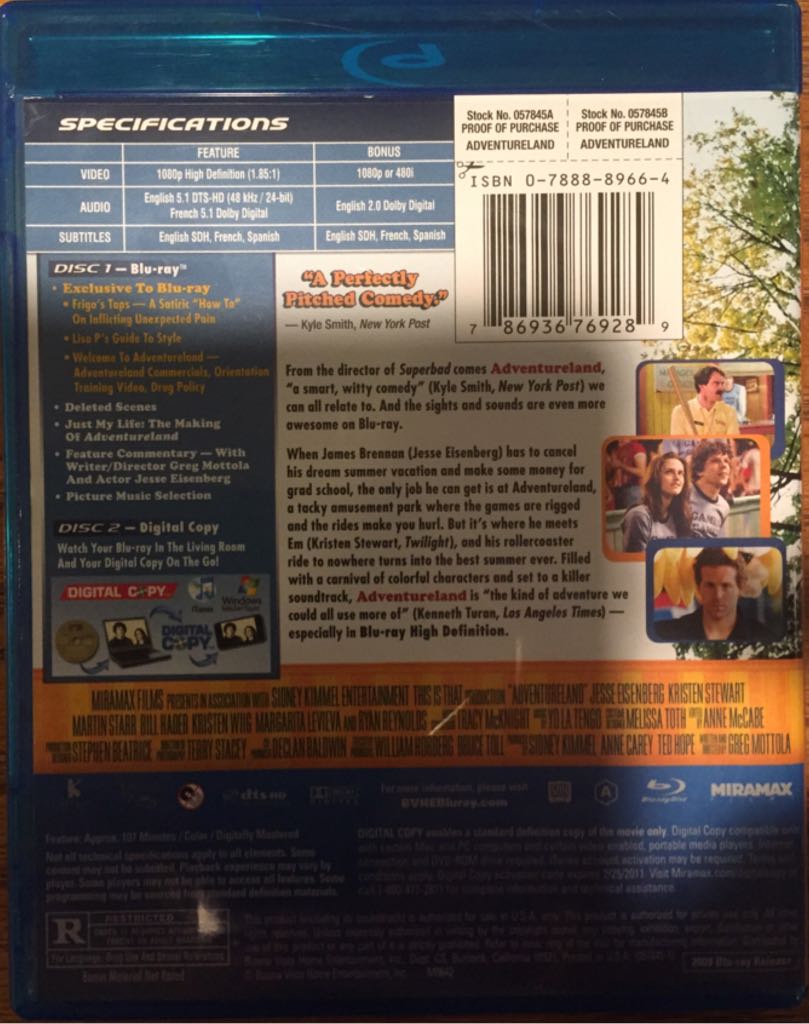 Adventureland Blu-ray movie collectible [Barcode 786936769289] - Main Image 2