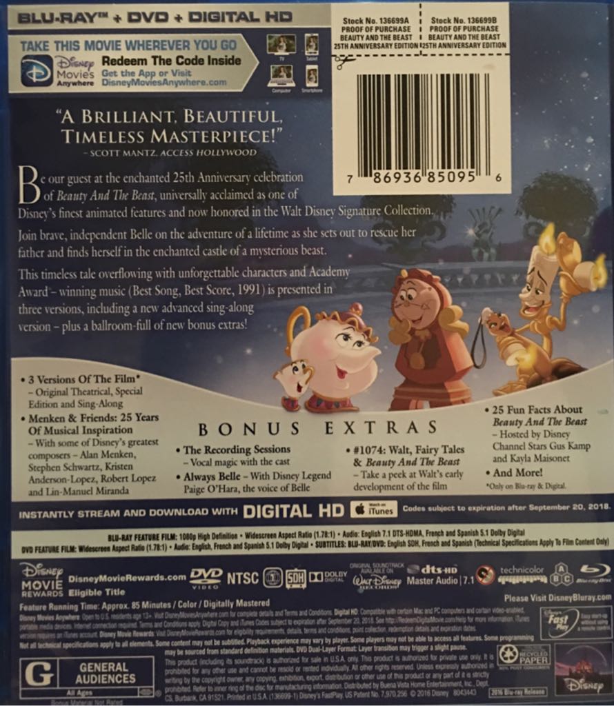 Beauty and the Beast: Disney Blu-ray movie collectible [Barcode 786936850956] - Main Image 2