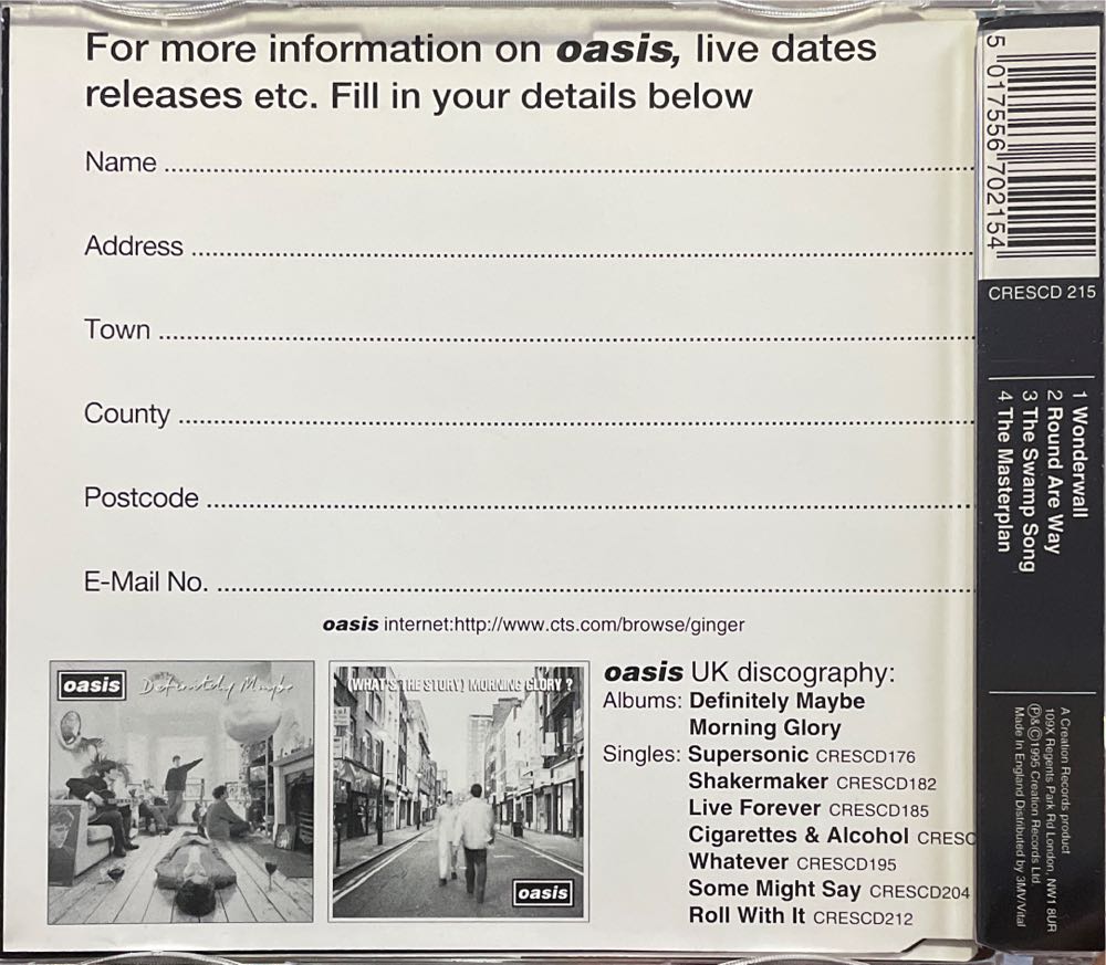 Wonderwall - Oasis (CD) music collectible [Barcode 5017556702154] - Main Image 2