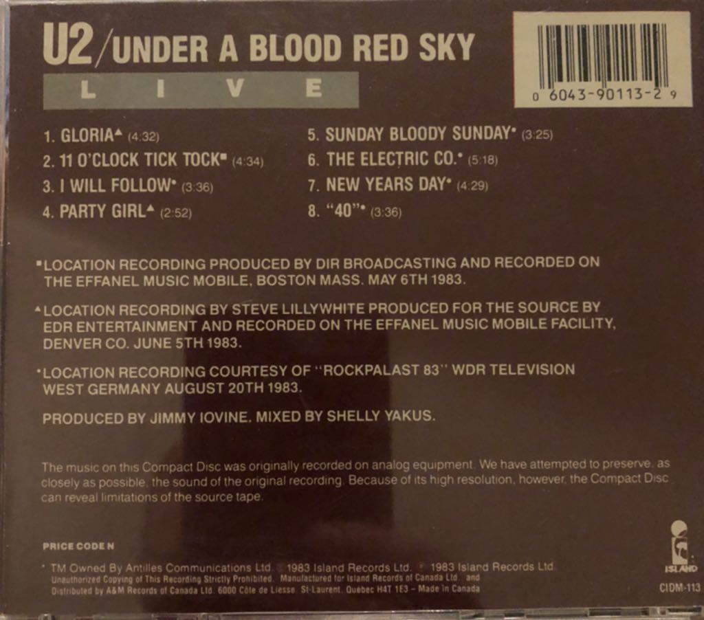 Under A Blood Red Sky - U2 (CD-R - 35:29) music collectible [Barcode 060439011329] - Main Image 2