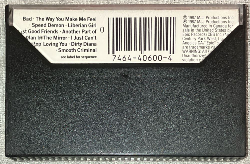 Bad - Jackson, Michael (Cassette) music collectible [Barcode 074644060041] - Main Image 2