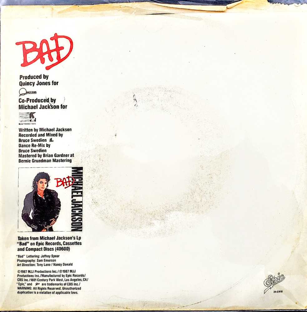 Bad - Michael Jackson (7”) music collectible [Barcode 828767252421] - Main Image 2