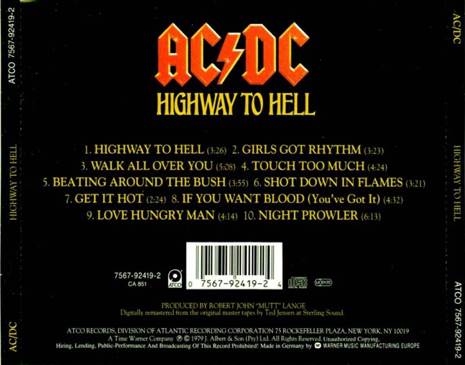 Highway To Hell - AC/DC (CD - 42) music collectible [Barcode 075679241924] - Main Image 2
