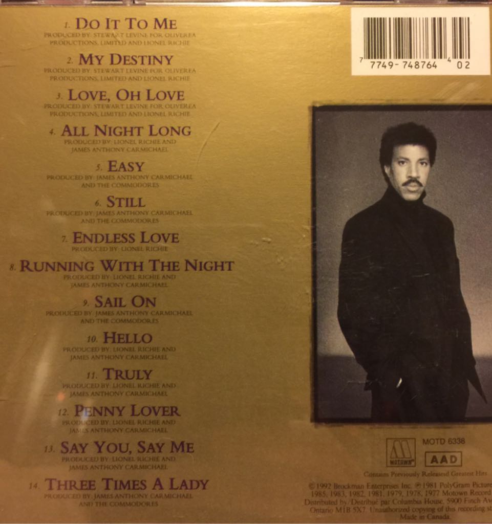 Back To Front - Lionel Richie (CD) music collectible [Barcode 777497487644] - Main Image 2