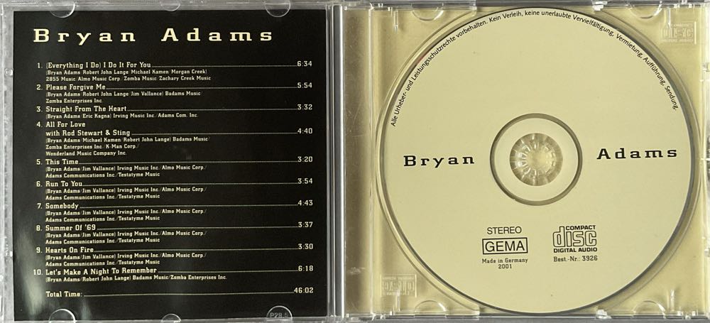 (Everything I Do) I Do It For You - Bryan Adams (CD) music collectible [Barcode 4013659039266] - Main Image 4