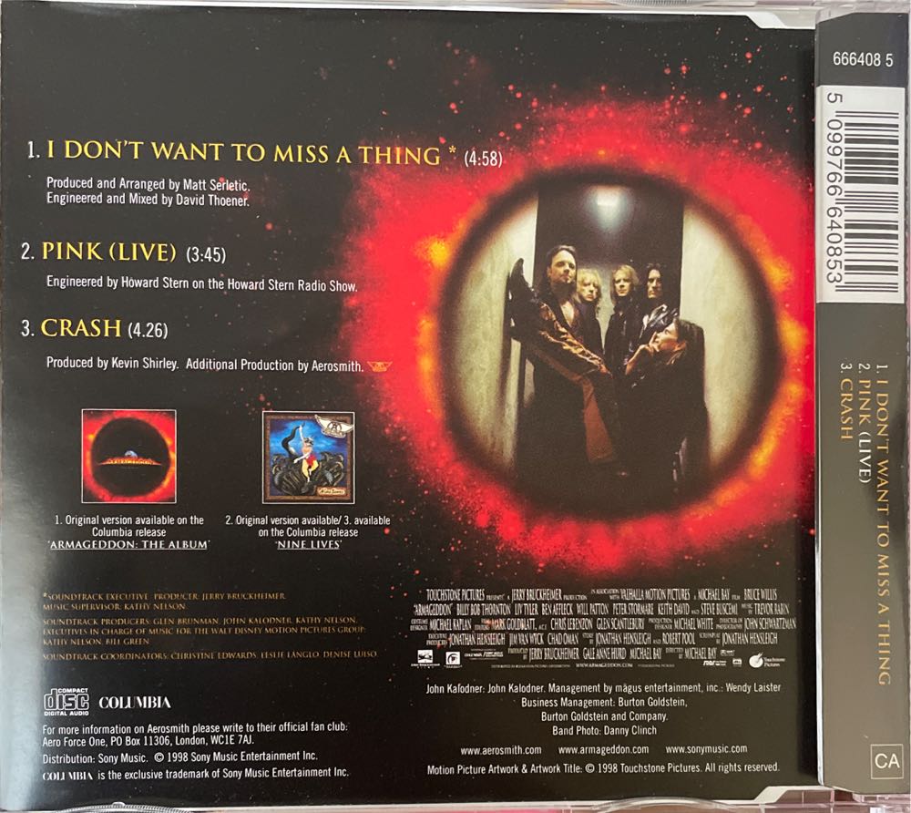I Dont Want To Miss A Thing (Single) - Aerosmith (CD) music collectible [Barcode 5099766640853] - Main Image 2