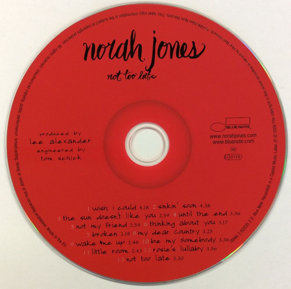 Not Too Late - Norah Jones (CD - 45) music collectible [Barcode 094638203520] - Main Image 4