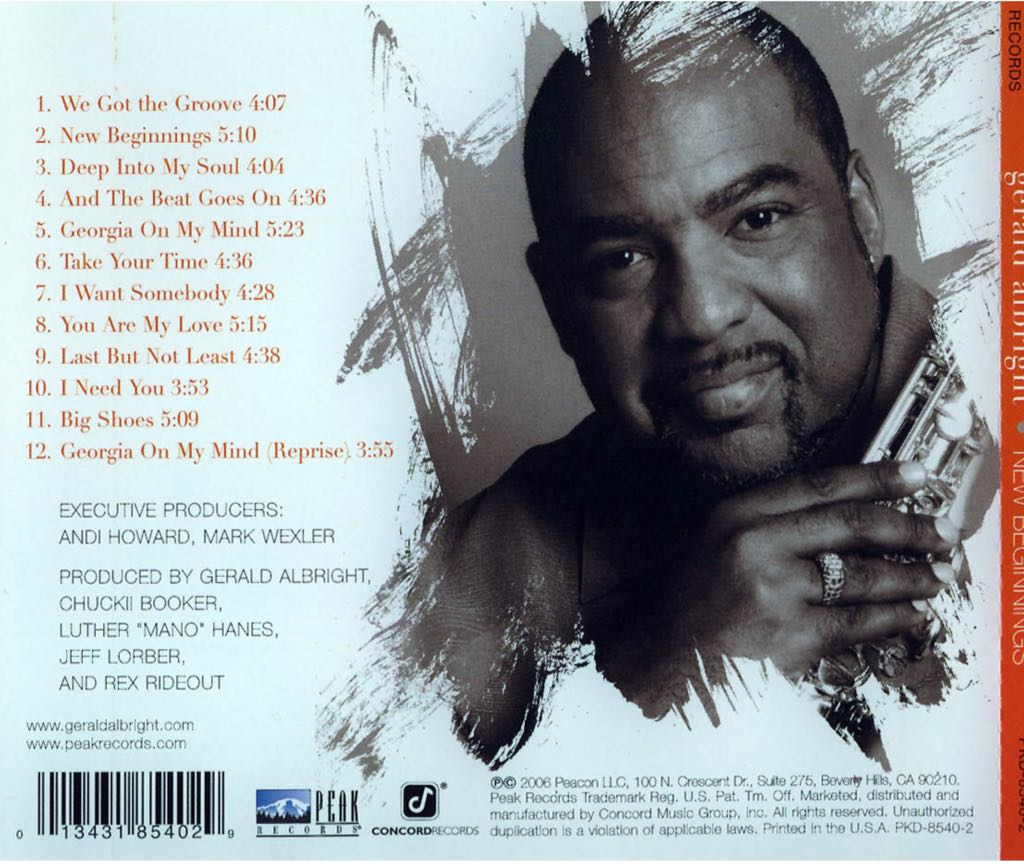 New Beginnings - Gerald Albright (CD) music collectible [Barcode 013431854029] - Main Image 2