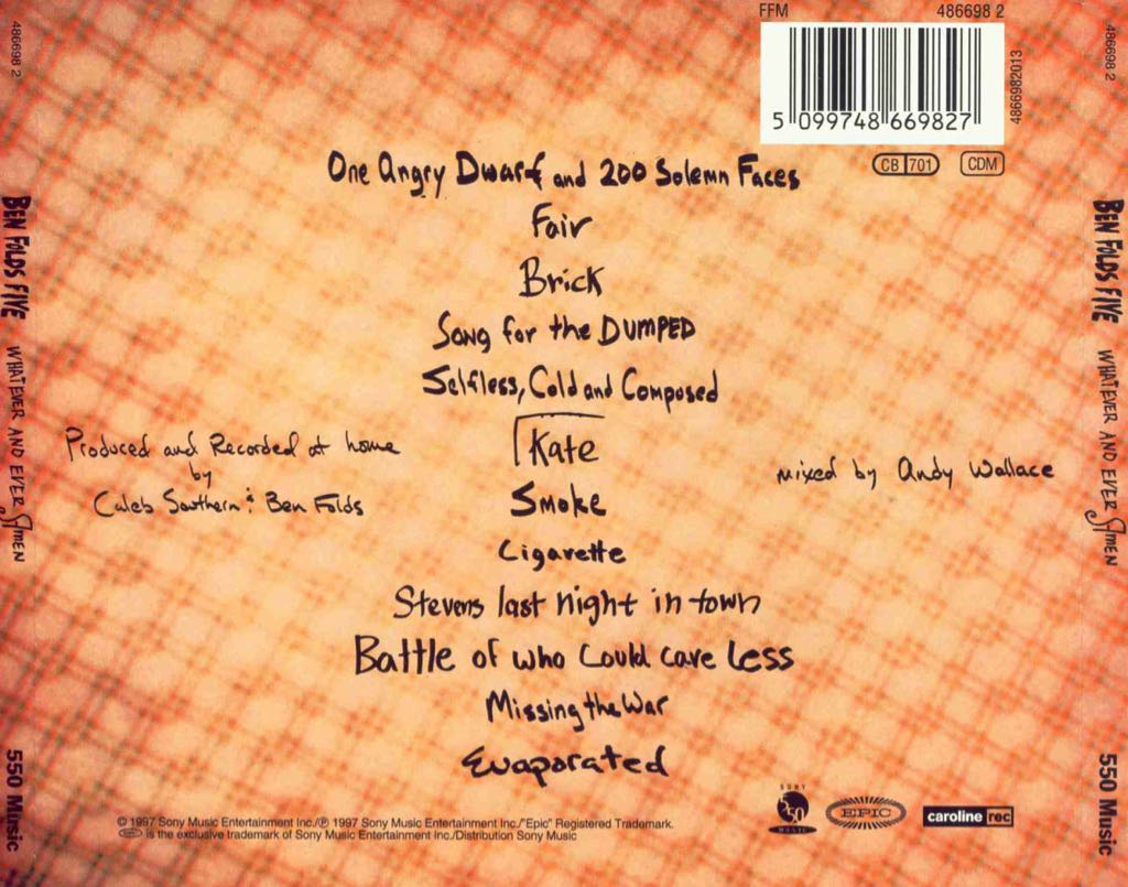 Whatever and Ever Amen - Ben Folds Five (CD - 49) music collectible [Barcode 074646776223] - Main Image 2