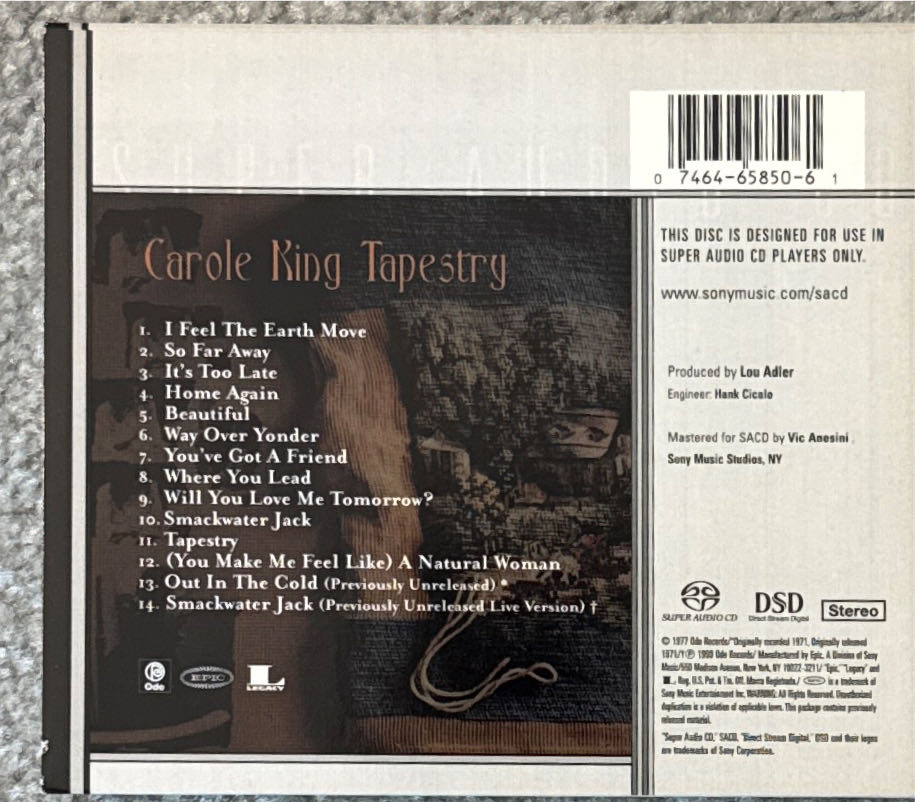 Tapestry - Carole King (SACD) music collectible [Barcode 074646585061] - Main Image 2