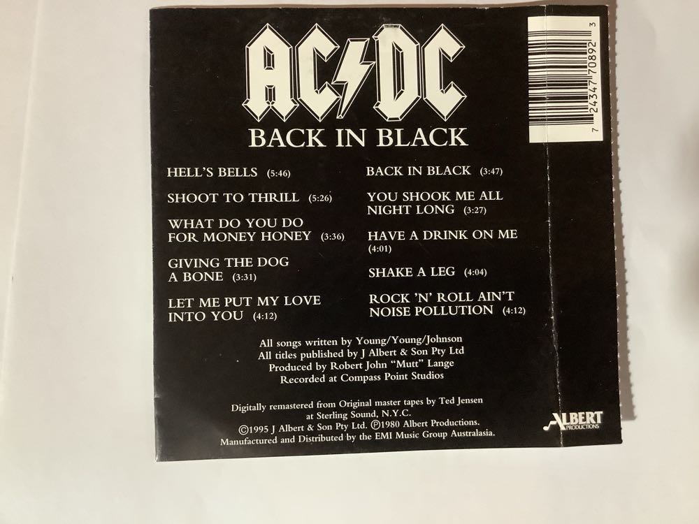 Back In Black - AC/DC (CD) music collectible [Barcode 724347708923] - Main Image 3