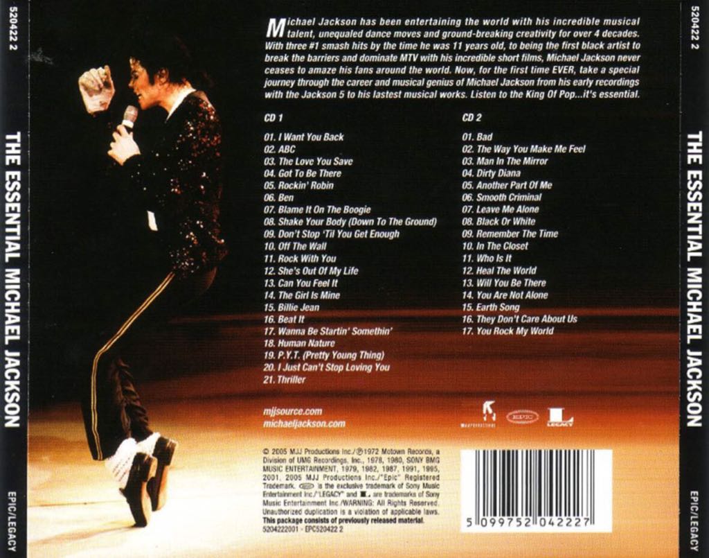 The Essential Michael Jackson - Michael Jackson (MP3 - 154) music collectible [Barcode 7509952042227] - Main Image 2