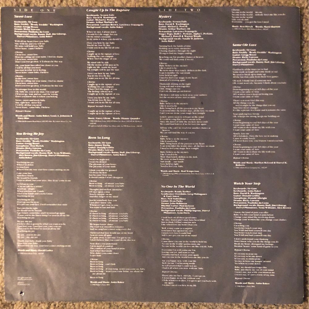 Rapture - Baker, Anita (12” - 37) music collectible [Barcode 075596044417] - Main Image 3