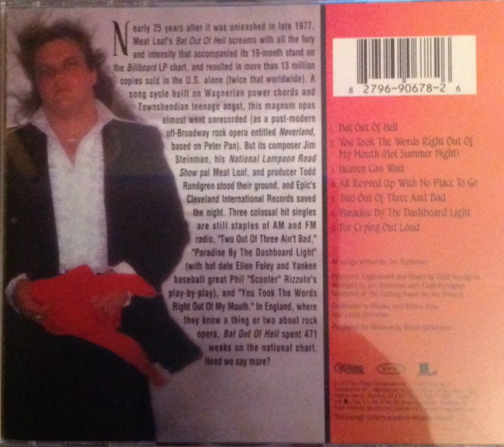 Bat Out Of Hell - Meat Loaf (CD-R) music collectible [Barcode 827969067826] - Main Image 2