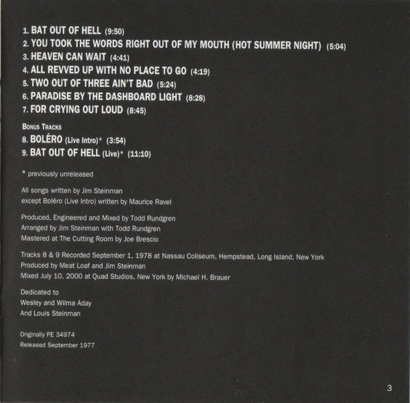 Bat Out Of Hell - Meat Loaf (CD-R) music collectible [Barcode 827969067826] - Main Image 4