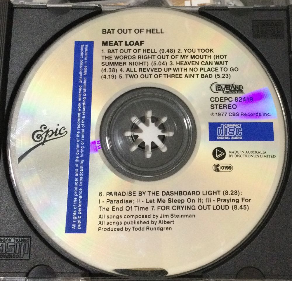 Bat Out Of Hell - Meat Loaf (CD - 46) music collectible [Barcode 9399708241923] - Main Image 2