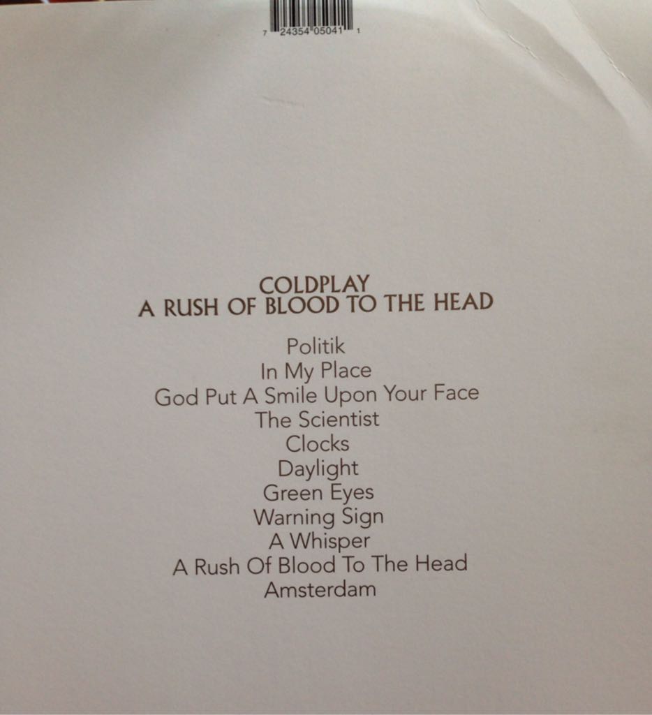 Rush Of Blood To The Head, A - Coldplay (12” - 54) music collectible [Barcode 724354050411] - Main Image 2