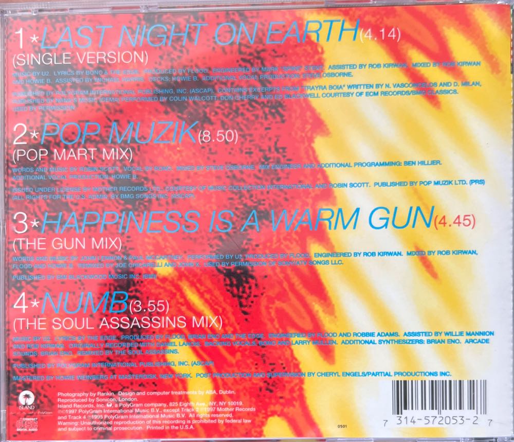 Last Night on Earth / Happiness Is a Warm / Numb - U2 (CD) music collectible [Barcode 731457205327] - Main Image 2