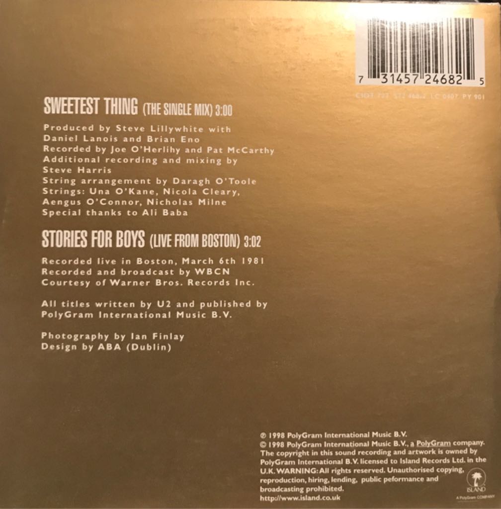 Sweetest Thing - U2 (CD) music collectible [Barcode 731457246825] - Main Image 2