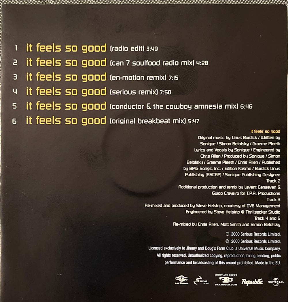 It Feels So Good - Sonique (CD) music collectible [Barcode 601215809824] - Main Image 2