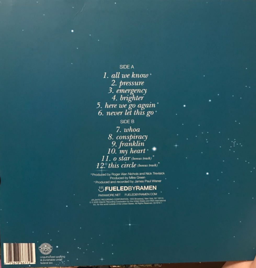 All We Know Is Falling - Paramore (12”) music collectible [Barcode 075678667725] - Main Image 2