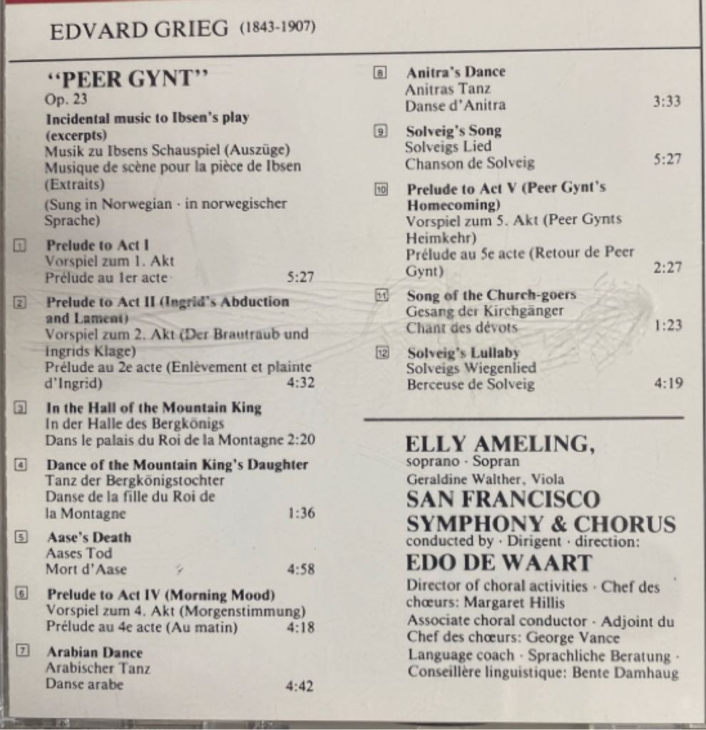 Peer Gynt - Grieg (CD - 45) music collectible [Barcode 028941103826] - Main Image 2