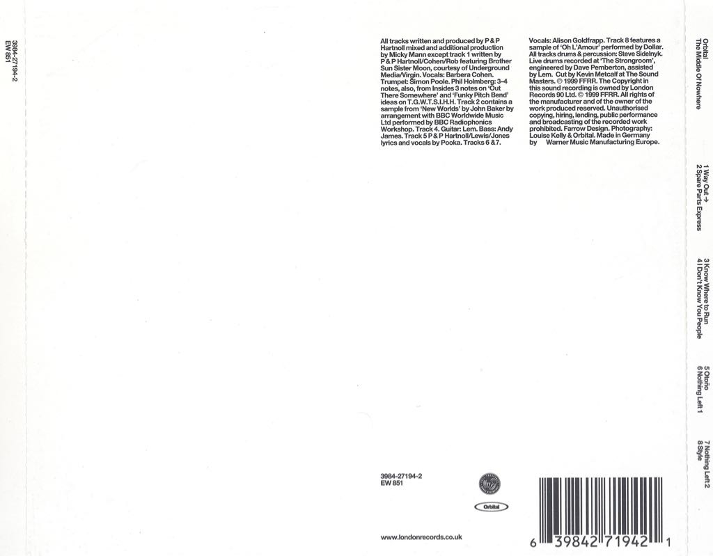 The Middle Of Nowhere - Orbital (CD) music collectible [Barcode 639842719421] - Main Image 2