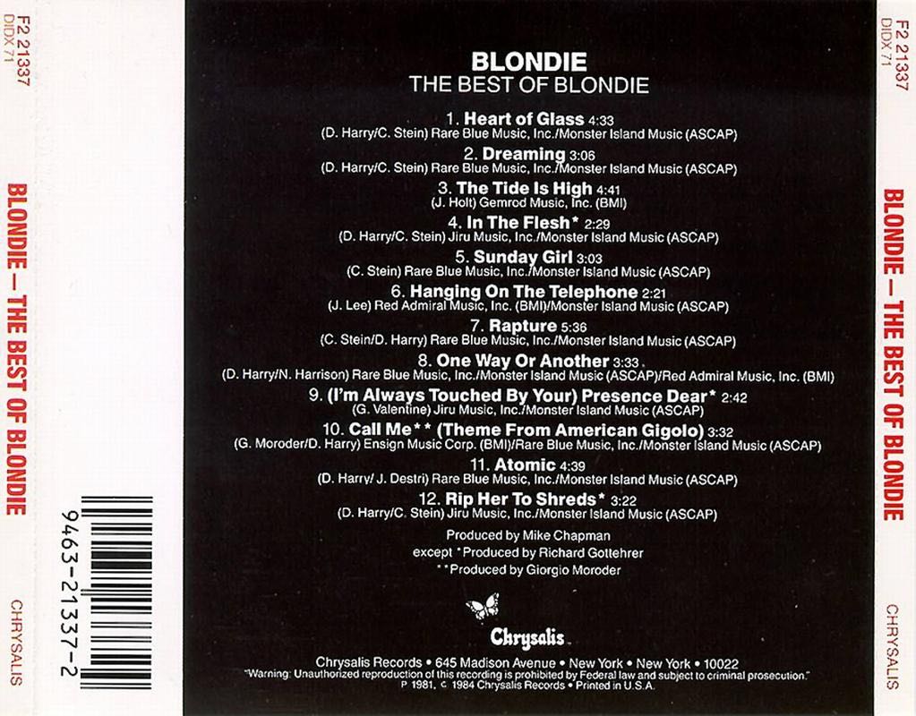 The Best Of Blondie - Blondie (Cassette - 44) music collectible [Barcode 020831311823] - Main Image 2