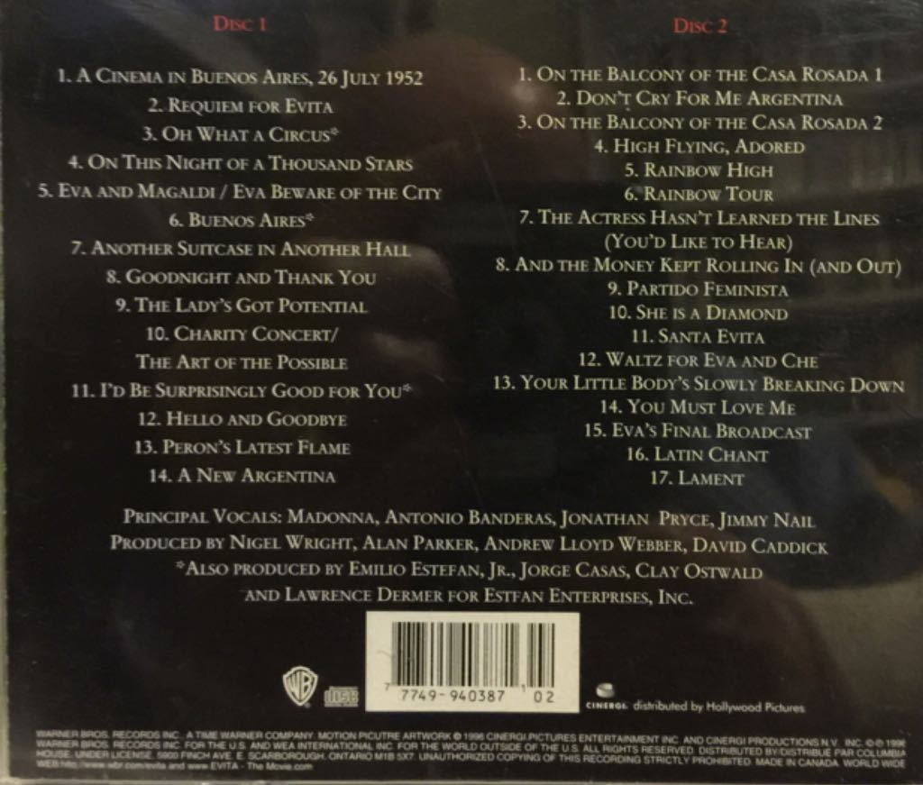 Evita (Full Score) - Soundtrack (CD) music collectible [Barcode 777499403871] - Main Image 2