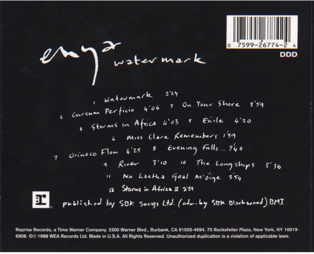 Watermark - Enya (CD - 44) music collectible [Barcode 022924600623] - Main Image 2