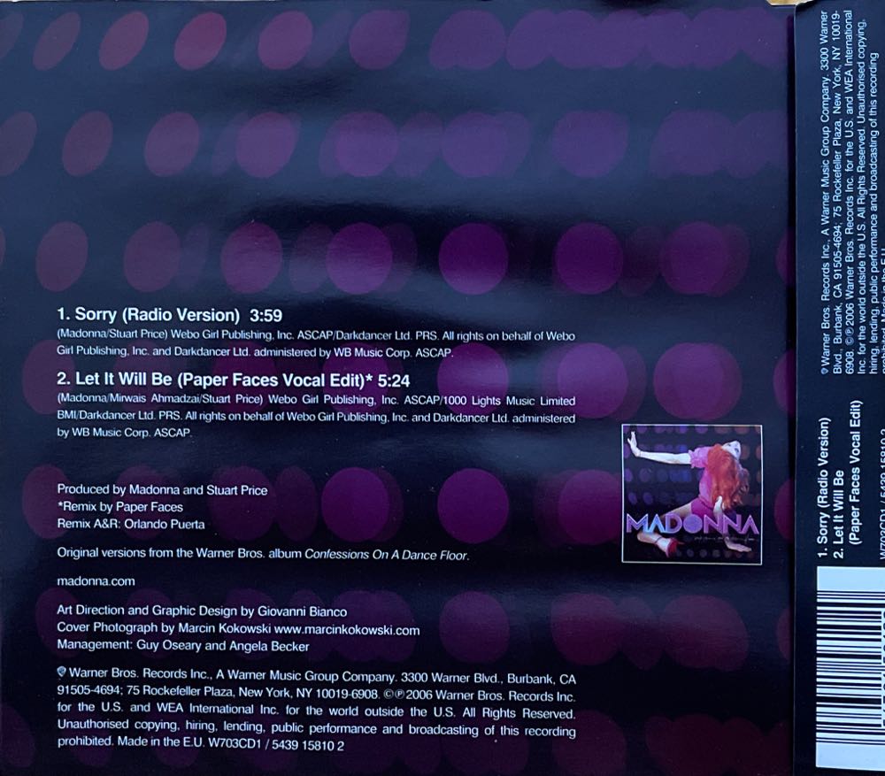 Sorry (Single) - Madonna (CD) music collectible [Barcode 054391581020] - Main Image 2