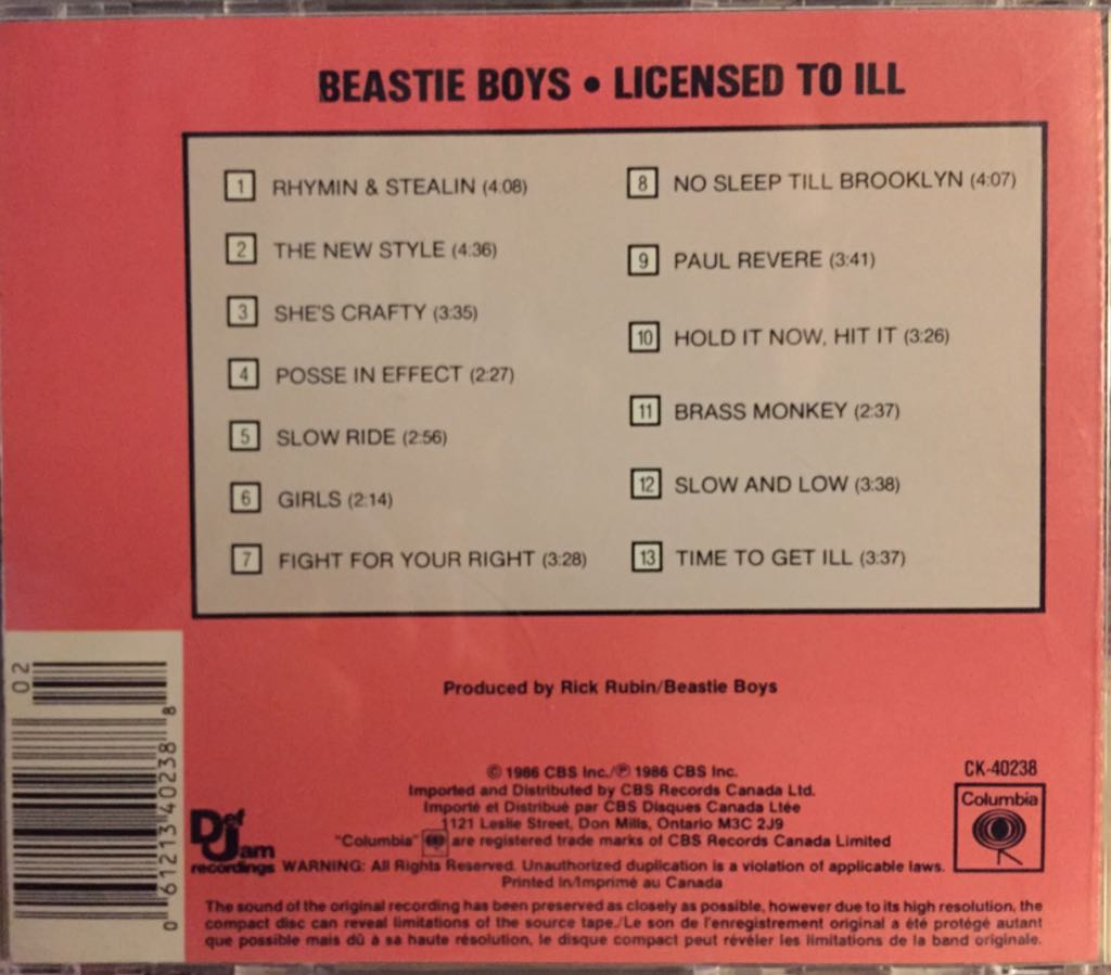 Licensed To Ill - Beastie Boys (CD) music collectible [Barcode 777495494774] - Main Image 2