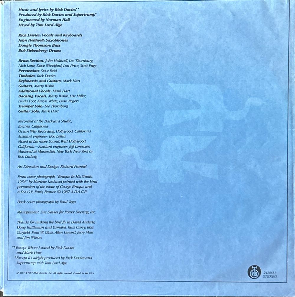 Free As A Bird - Supertramp (12” - 44) music collectible [Barcode 082839518116] - Main Image 4