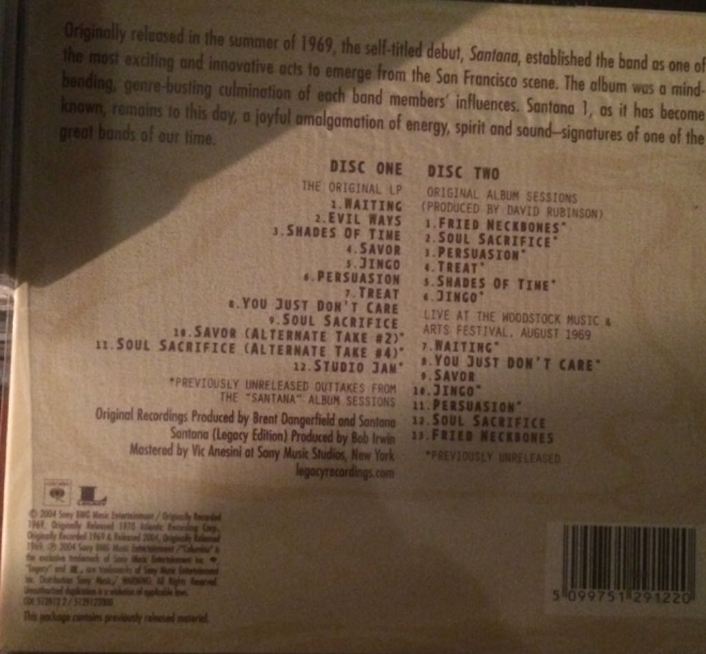 Santana - Santana (CD) music collectible [Barcode 5099751291220] - Main Image 2