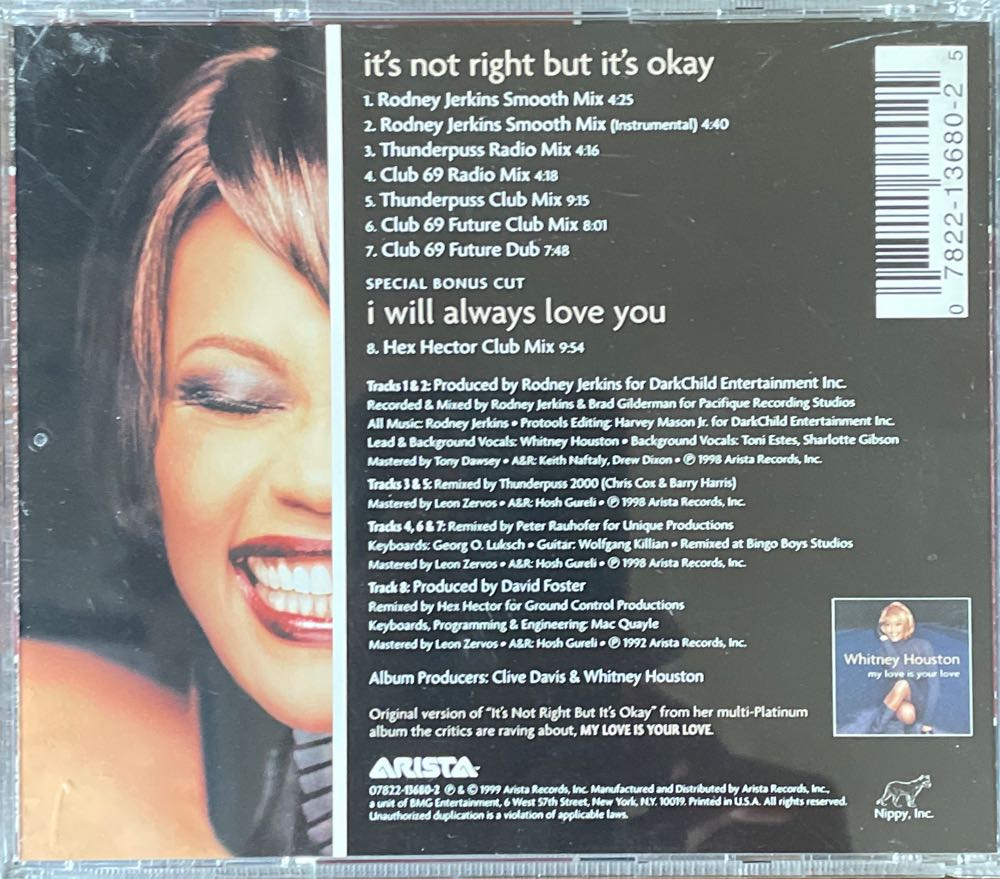 Its Not Right But Its OK (Remixes) - Whitney Houston (CD) music collectible [Barcode 078221368025] - Main Image 2