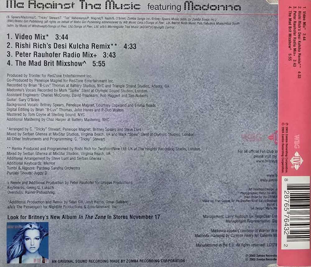 01 - CD Single - Madonna (64) (Britney Spears feat.) - Me Against The Music (Single Pt. 1) - Britney Spears (CD - 18) music collectible [Barcode 828765764322] - Main Image 2