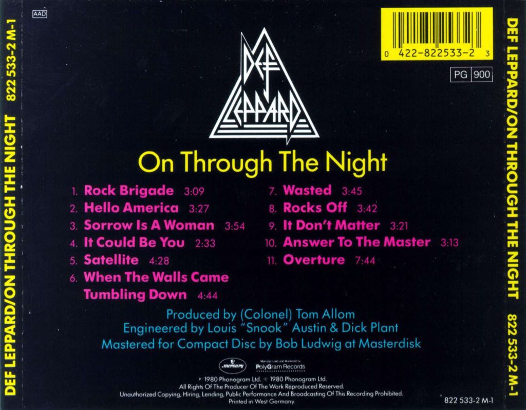 On Through The Night - Def Leppard (CD - 4400) music collectible [Barcode 0042282253323] - Main Image 2