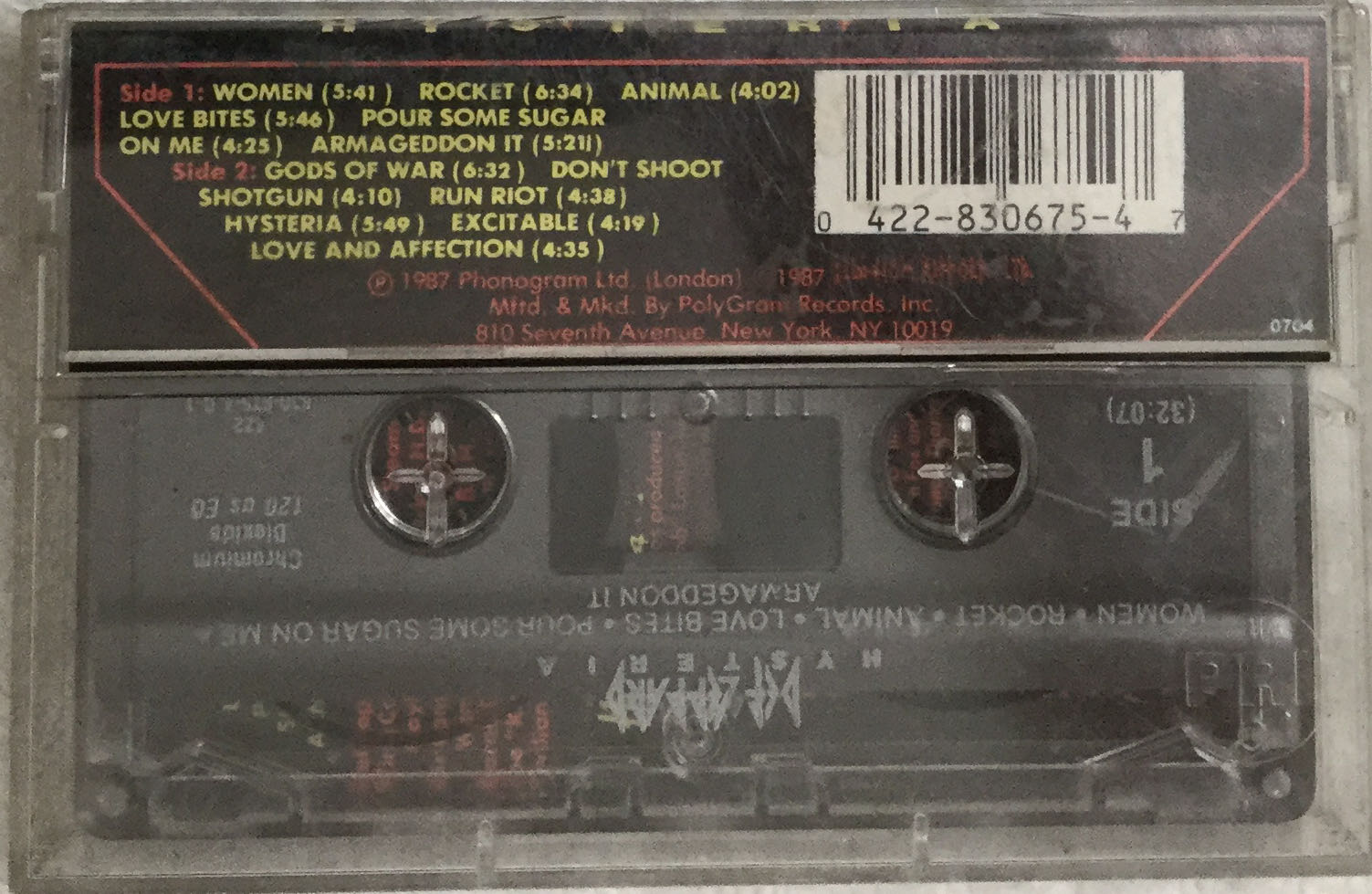 Hysteria - Def Leppard (Cassette - 62:52) music collectible [Barcode 042283067547] - Main Image 2