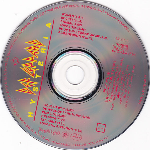 Hysteria - Def Leppard (CD - 62:32) music collectible - Main Image 3