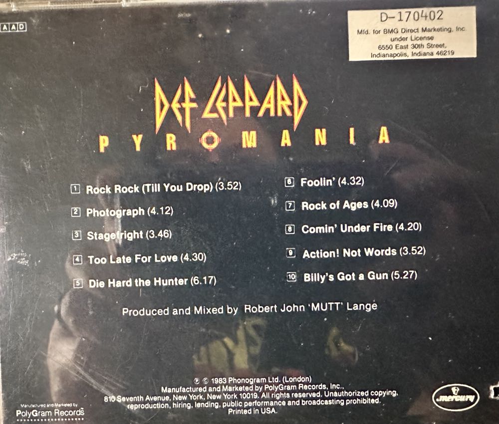 Pyromania - Def Leppard (CD - 44.57) music collectible - Main Image 4