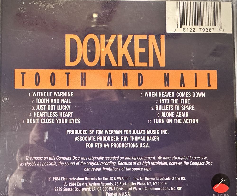 Tooth and Nail - Dokken (CD) music collectible [Barcode 081227988746] - Main Image 4