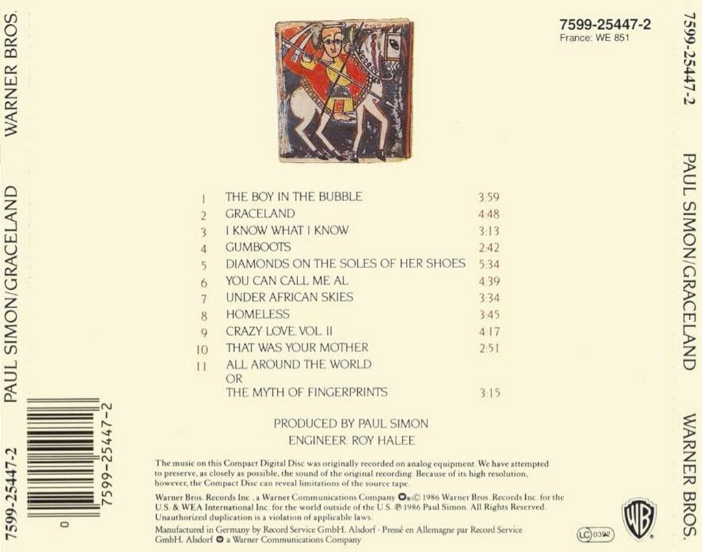 Graceland - Simon, Paul (CD - 43) music collectible [Barcode 886978425027] - Main Image 2