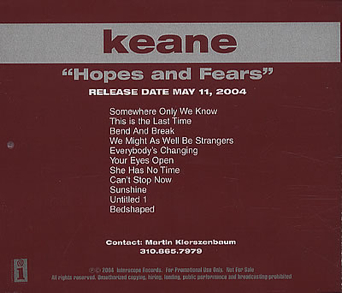 Hopes And Fears - Keane (CD - 51) music collectible [Barcode 602498188248] - Main Image 2